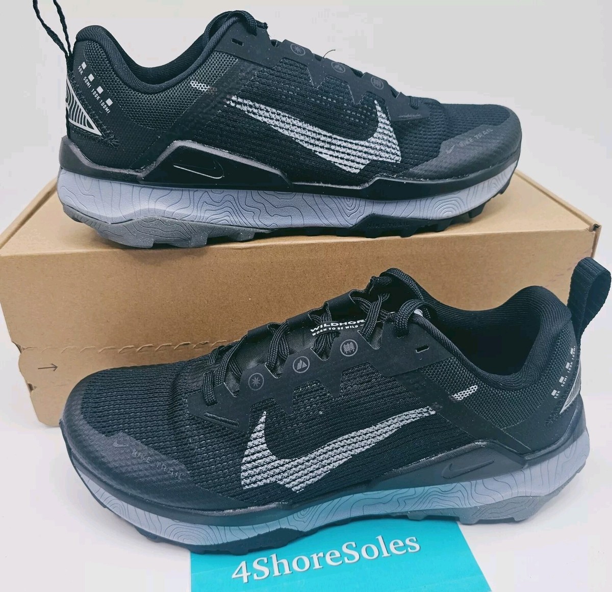 NEW Nike Men's SIZE 7.5 React Wildhorse 8 Trail Shoes Black Grey