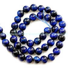 Genuine 8mm Natural Blue Tigers Eye Gemstone Round Loose Beads 15" AAA