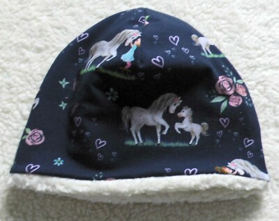 Reversible Teddy Lined Double Layer Horse Beanie Hat