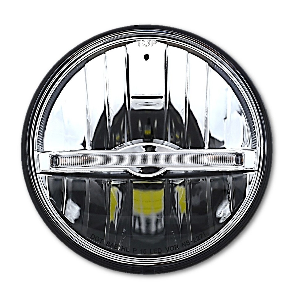 5 3/4 LED Headlight Headlamp w/ Amber DRL Center Light Bar For