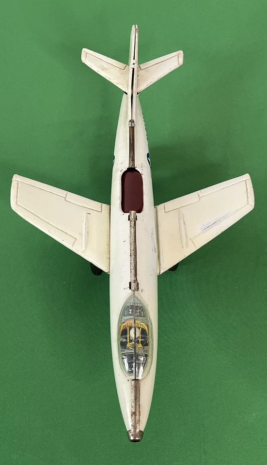 Винтажный оловянный фрикционный темно-синий реактивный самолет 1960-х 76123 сделано в Японии Bandai! - Изображение 2 из 4