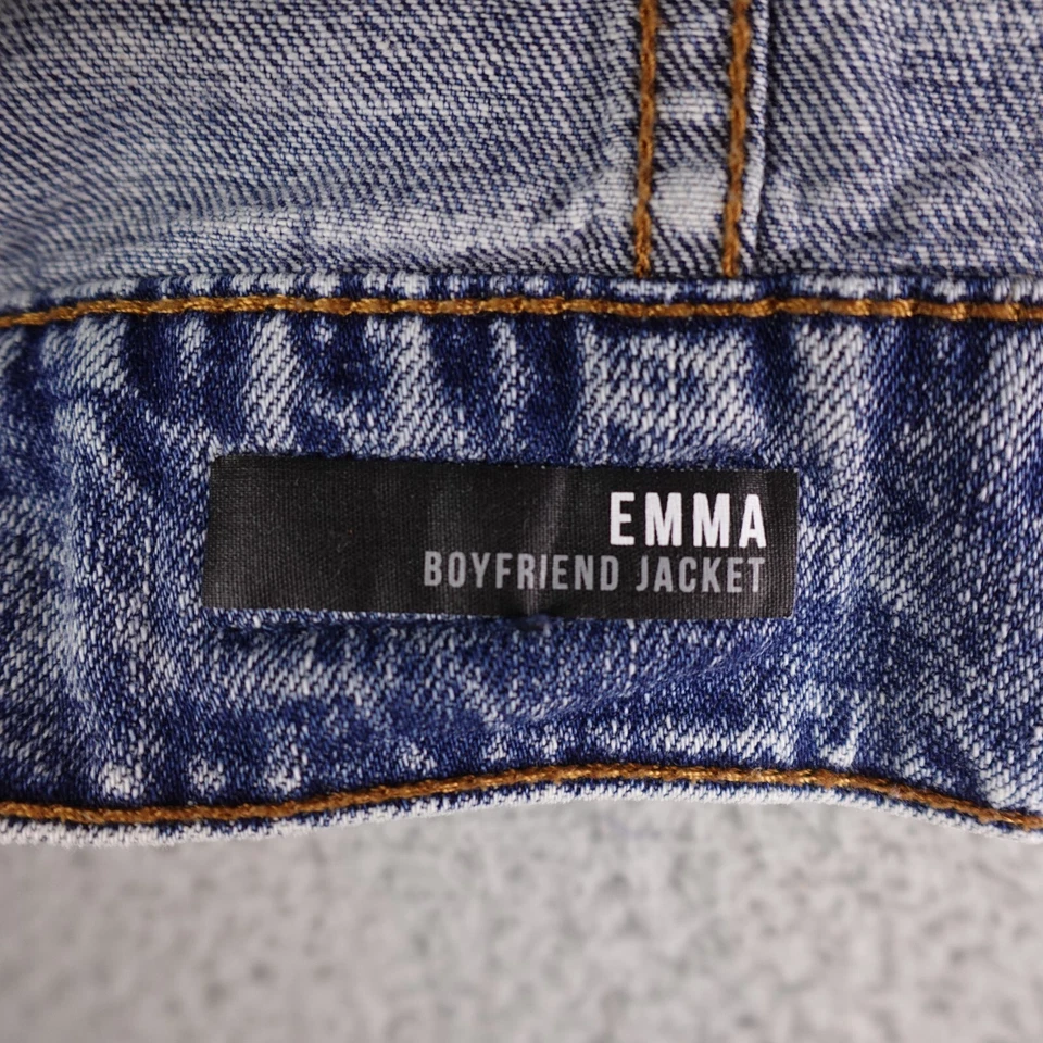 KUT Denim Jacket Womens Large Blue Denim Emma Boyfriend Light Wash Distressed - Image 3 of 4