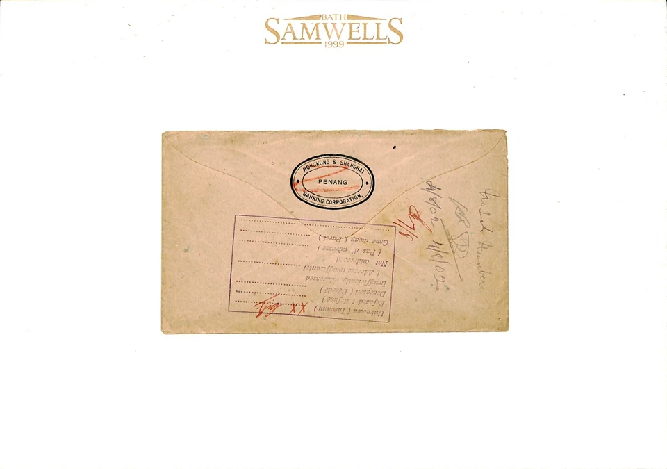 MALAYA RETOUR WW2 Interrupted Official OGS CUSTODIAN ENEMY PROPERTY c1942 U86f - Image 4 of 4