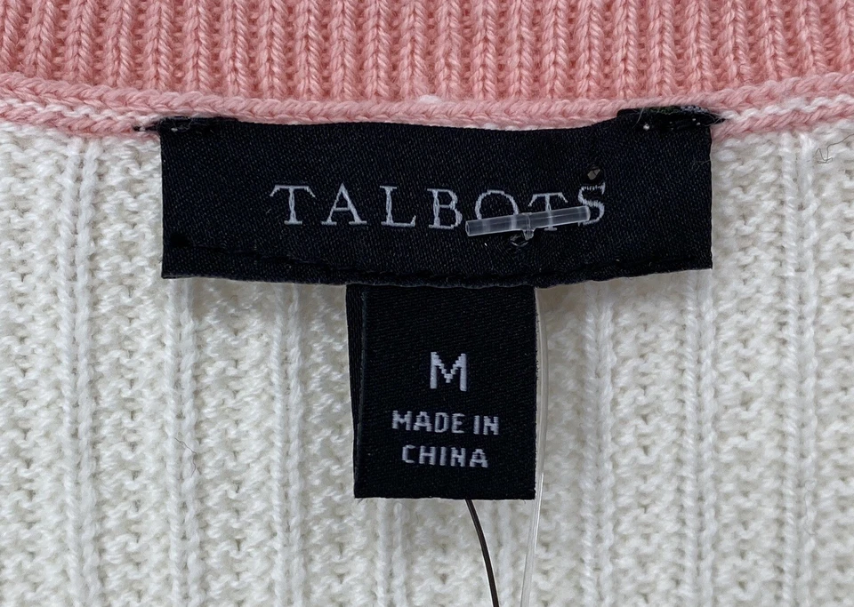 Talbots Cream Pink Teal Colorblock V-neck Sweater Women’s Size Medium - Image 3 of 4