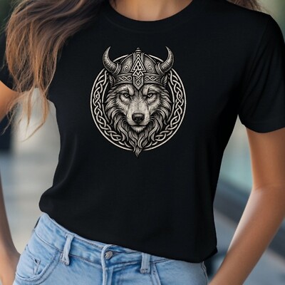 Women Viking Wolf Motif Cotton T-Shirt Size S to 3XL