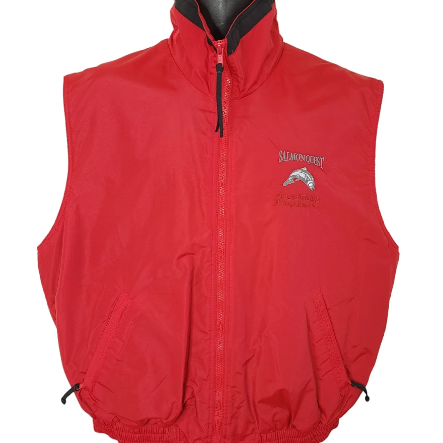 Vintage Salmon Quest Vest Jacket Mens Size Large Y2K Fishing Tournament Oregon