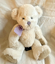 Russ Berrie Anya White Cream Teddy Bear Plush Animal Purple Bow Shaggy 11"