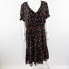 Siren Lily Black Floral Midi Dress Plus V Neck Whimsigoth Womens 2X