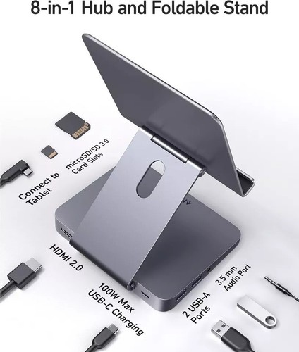 Anker 551 USB-C Hub 8-in-1 Foldable Tablet Stand Dock 4K HDMI 2x USB-A for iPad - Picture 6 of 7