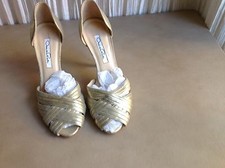 Oscar de la Renta sz 35 1/2 muted gold leather d'orsay open toe heels 3 3/8