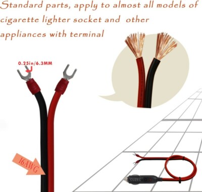 Cigarette Lighter Plug Cable Car Power Supply Inverter Adapter Wire 12  Volts 15A