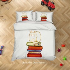 3D Cat Book Cartoon Kids Quilt Cover Set Duvet Cover Bedding Pillowcases