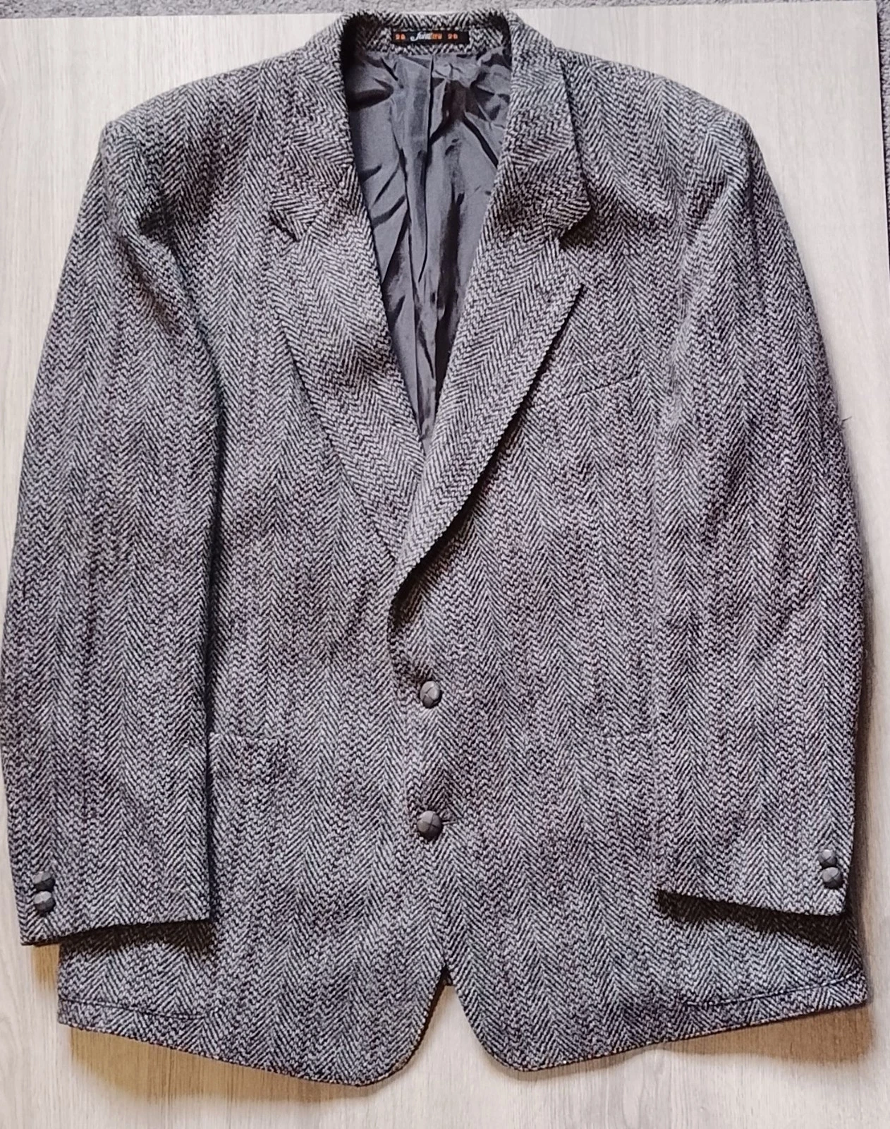 Harris Tweed Mens Herringbone Check Blazer Jacket Grey Country 46" Regular
