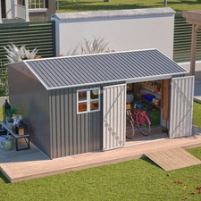 12'x10' Outdoor Storage Shed w/ Floor Frame Window Lockable Doors for Backyard