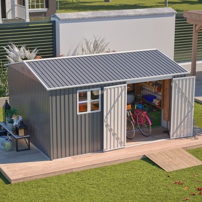 12'x10' Outdoor Storage Shed w/ Floor Frame Window Lockable Doors for Backyard