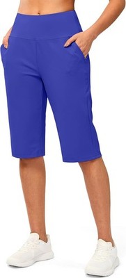 Womens Bermuda Long Shorts 14 Inch Knee Length High Waisted Athletic Capris