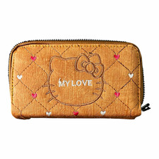 Sanrio Hello Kitty Women  s Tan Quilted Zip-Around Wallet w/ Zipper, Cards