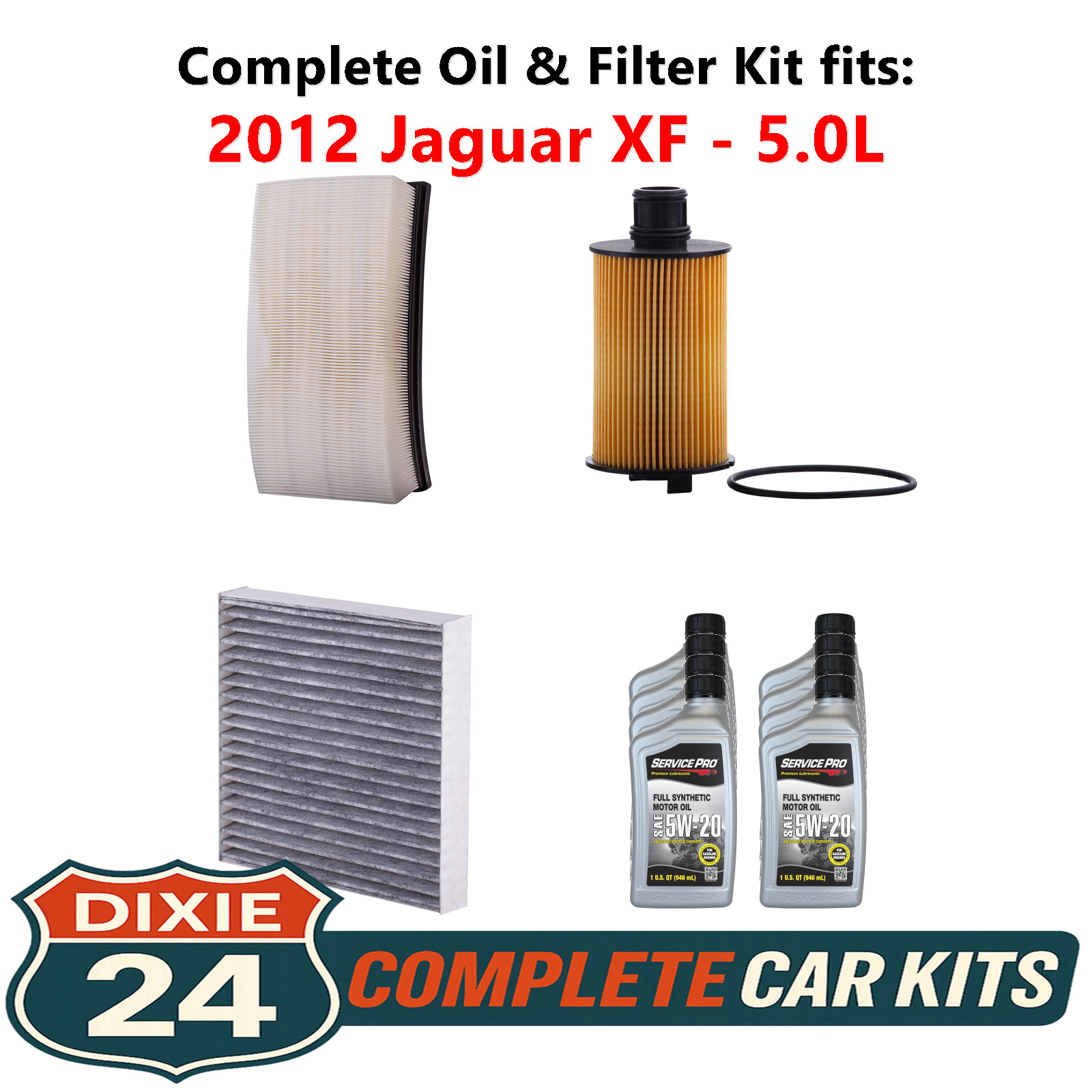 2012 Jaguar XF 5.0L Complete Oil, Air  Cabin Filter Kit 5W-20