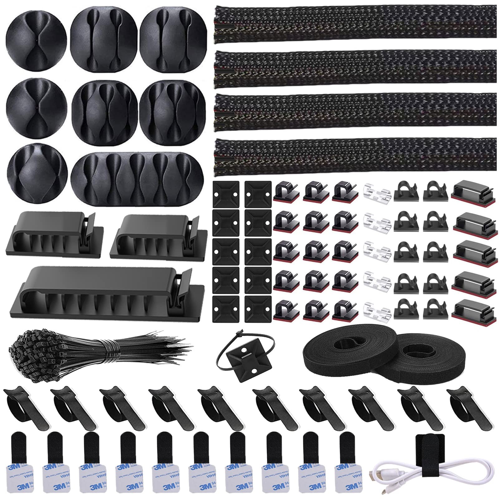 192 PCS Cable Management Kit 4 Wire Organizer Sleeve,11 Cable Holder,35Cord Clip