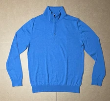 Reiss Men’s L Blackhall Merino Wool Slim Fit 1/4 Zip Mock Neck Sweater Blue