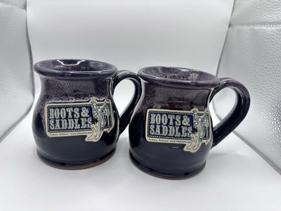 Deneen Pottery Boots & Saddles Sedona AZ Purple Drip USA Coffee Mugs Lot Of 2