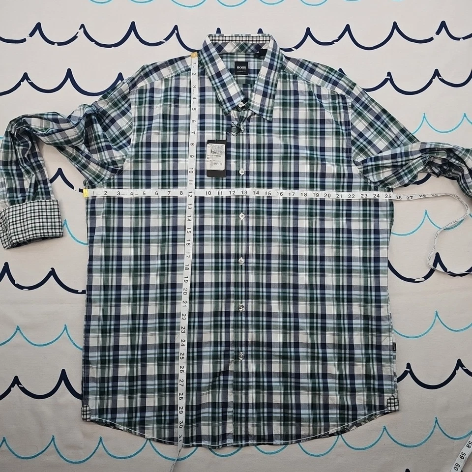 Camisa de vestir Oxford a cuadros azul y verde Hugo Boss para hombre talla XXL nueva con etiquetas Foto 3 de 4