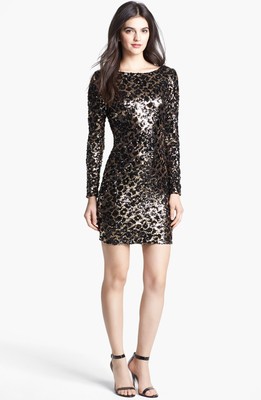 Dress the Population Lola Animal Sequin Dress Sz XS Black gold