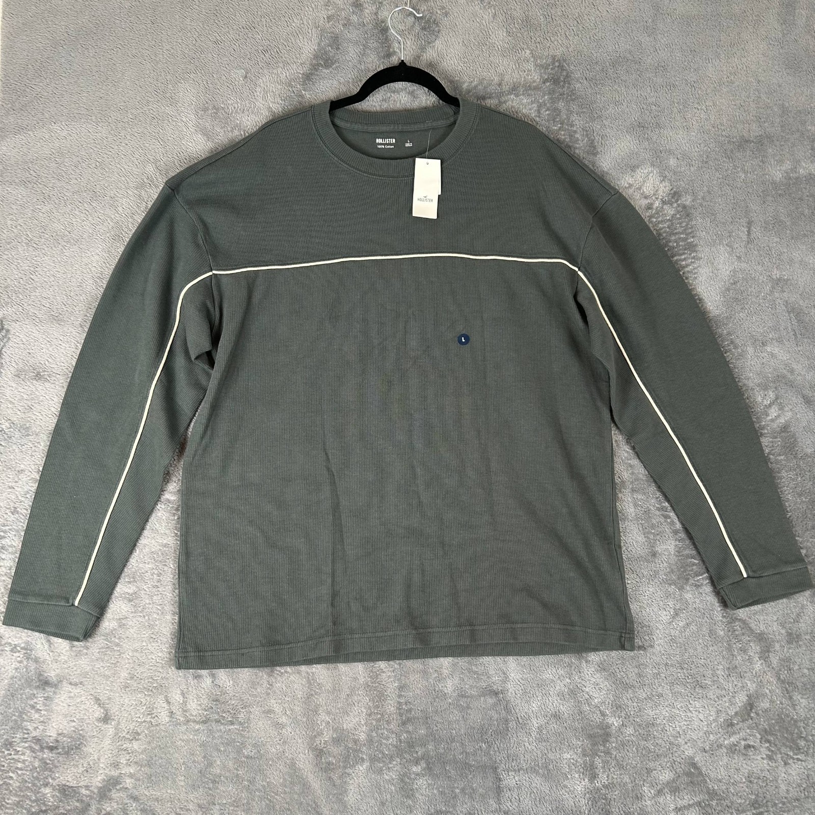 Hollister Shirt Men Large Green Long Sleeve Logo Casual Embroidered