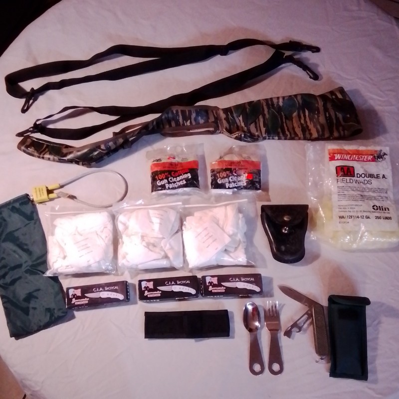 Odd Lot Kane Camo Gun Cover Nylon Slings Handcuff Holster  4 pocket Knives  Misc