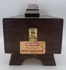 Vintage Kiwi Handcrafted Shoe Shine Valet Walnut Brown Wooden Box with Brushes