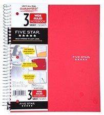 Five Star Spiral Notebook  Study App, 3 Subject, Wide Ruled Paper, 8-1/2" x 11"