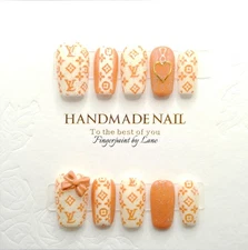 Tan and Cream Square Press On Nails - Medium Size