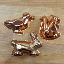 3 Vintage Copper Colored Jello Molds - Duck Bunny & Squirrel- Cottage Kitchen