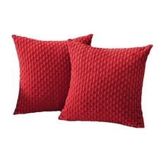Kevin Textile Red Corduroy Decorative Throw Pillow Covers 16x16 Inch Pack of 2