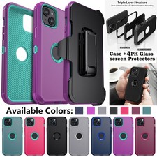 For iPhone 15 Case Belt Clip Holster Heavy Shockproof Cover +4 Screen Protector
