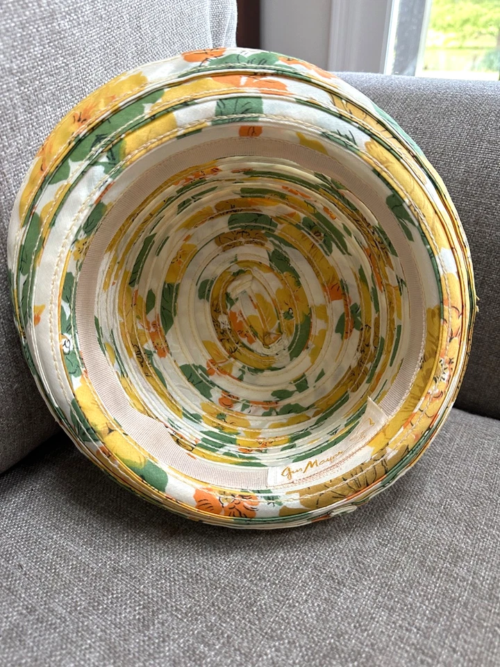 Vintage 1950's Cloche Hat Mid Century, Gus Mayer, Yellow and Green Floral, Med. - Image 4 of 4