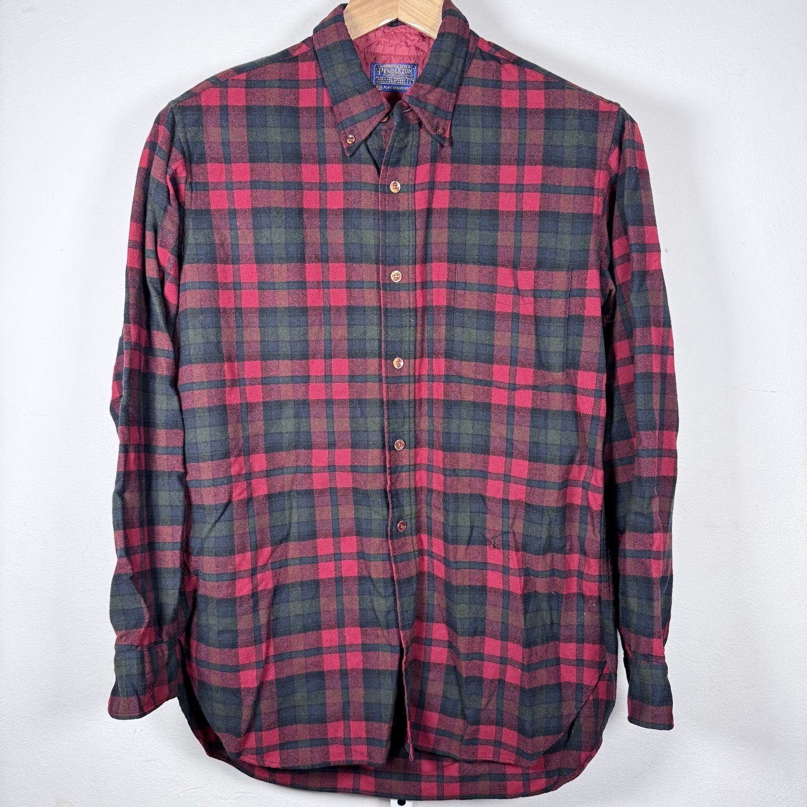 VTG Pendleton Button-Down Shirt Red Green Plaid P… - image 1