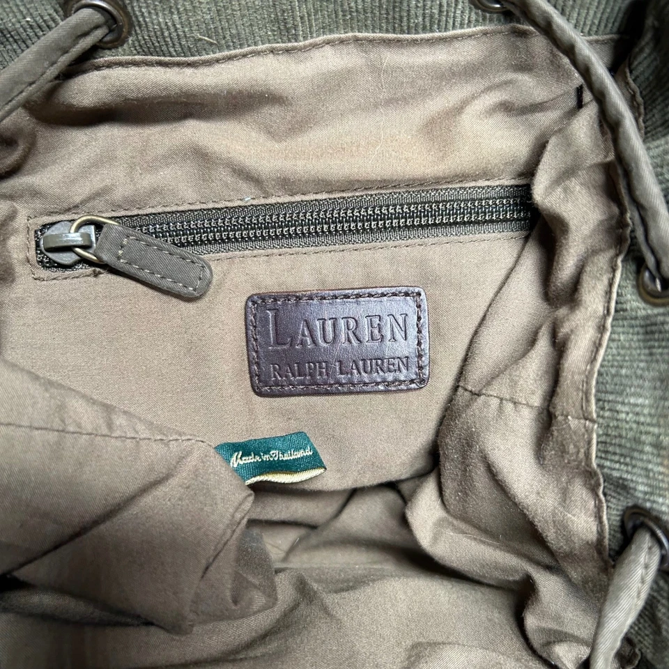 Lauren Ralph Lauren Quilted Backpack Olive Green Leather Outdoor Bag Vintage - Image 4 of 4