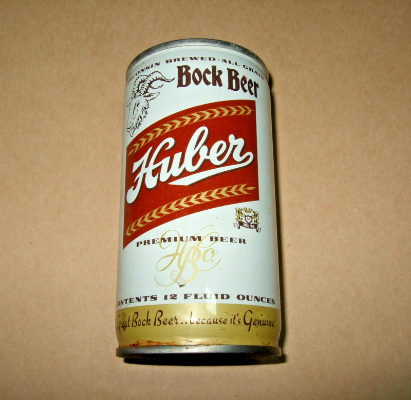 Huber Bock Premium Beer Can Crimped Steel Bottom Opened