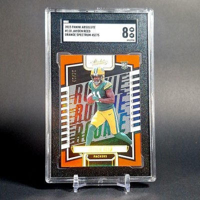 2023 Absolute Jayden Reed Rookie Orange Spectrum Numbered /75 Graded SGC 8 Slab