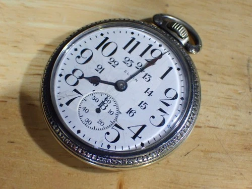 Vintage 1938 Elgin 291 Pocket Watch 7 Jewel Mechanical Wind 24 Hour Dial 16s