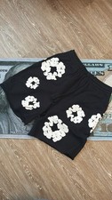 DENIM TEARS Black White Floral Print Shorts