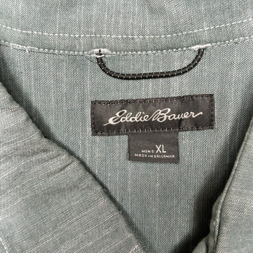 Eddie Bauer Shirt Mens X Large Green Short Sleeve Button Up Cotton Causal Pocket - Image 2 of 4