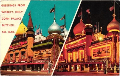 Greetings From Mitchell South Dakota Corn Palace Night & Day Views 1967 Postcard