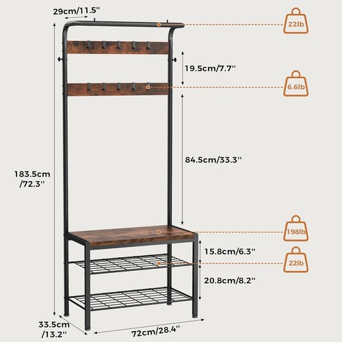 Flurbaum mit Schuhbank und Garderobe Eingangsbank mit Schuhablage & Haken - Bild 14 von 28