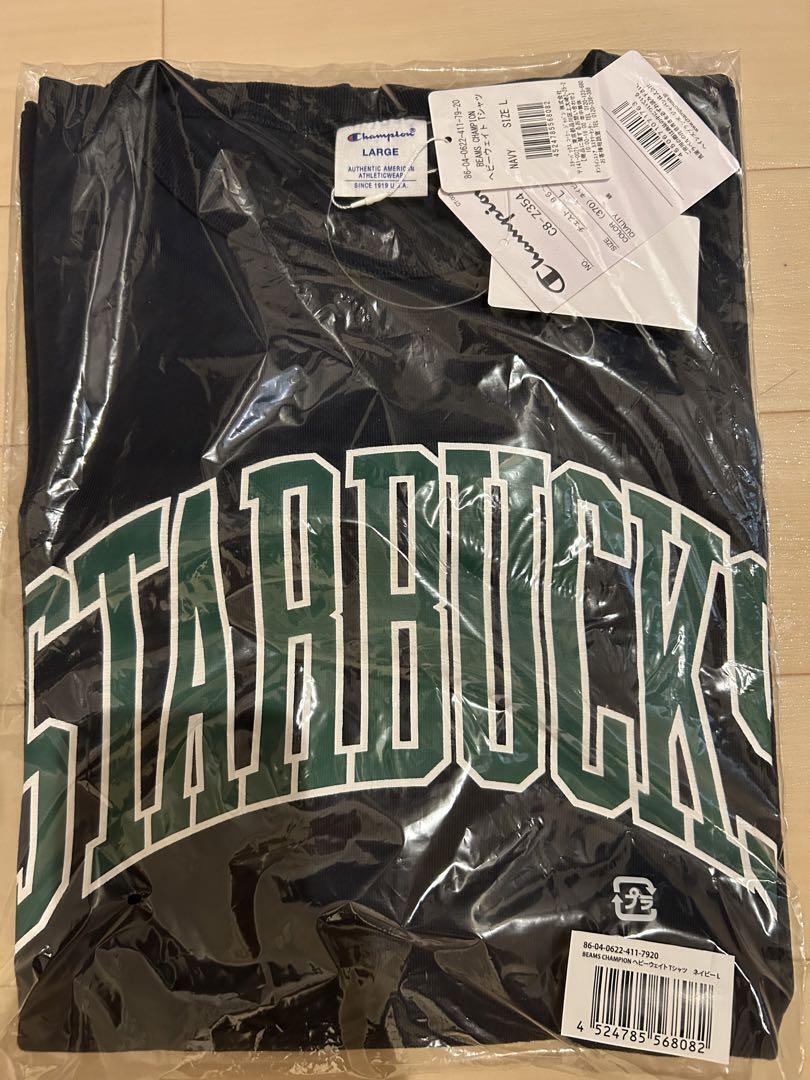 BEAMS Starbucks Champion Collaboration T-shirt Navy L size BEAMS Starbucks Champion Collaboration T-shirt Navy L size