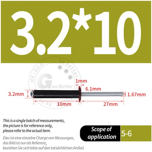 POP RIVETS ALUMINIUM BODY STEEL MANDREL OPEN END DOME HEAD 2mm 2.4mm 4mm - 6.4mm - Picture 132 of 174