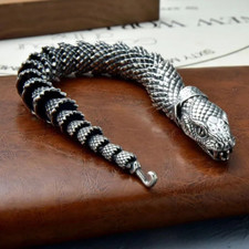 Statement Snake Bracelet – Silver Serpent with Realistic Scales