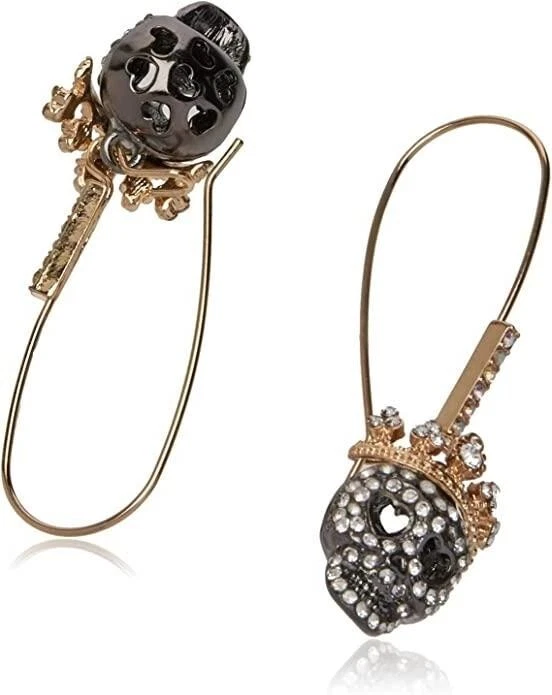 Betsey Johnson Pave Skull Dangle Earrings | Crown Detail | Edgy Glam - Image 2 of 4