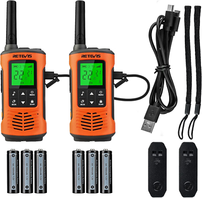 Retevis RT45 Walkie Talkie, Profesional Licencia Libre 16CH Walkie Talkie,Recargable USB PMR446 VOX LED Linterna Radio Set para Escuela Familia Hotel Almacén (4 Piezas
